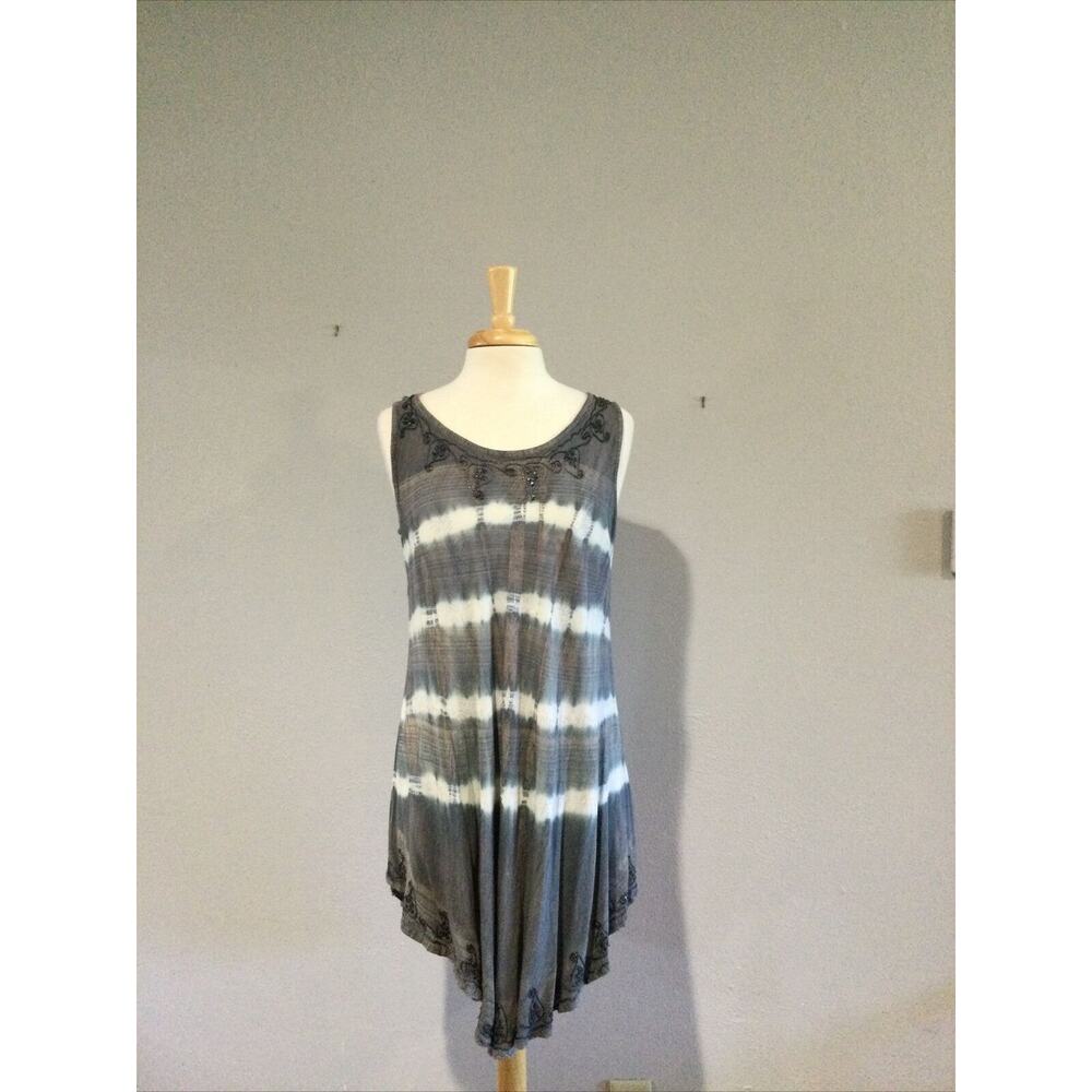 Zuriet Beaded Grey & White Tunic/Cover Up/Mini Dress Free Size